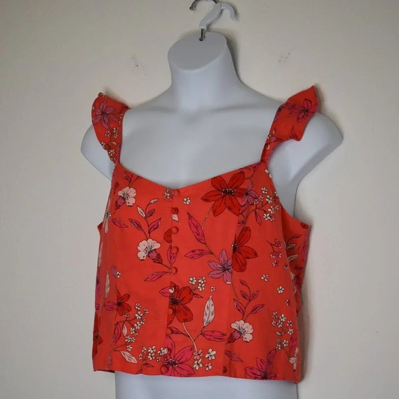 Banana Republic Linen Floral Corset Sz XL Cropped Smocked Back Cottagecore Boho - Picture 3 of 14